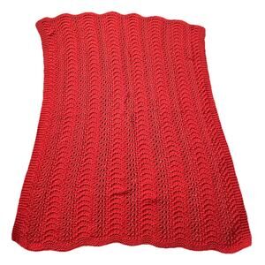 Crochet Baby Or Crib Blanket Red Handmade Shell Stitch Scallop Border